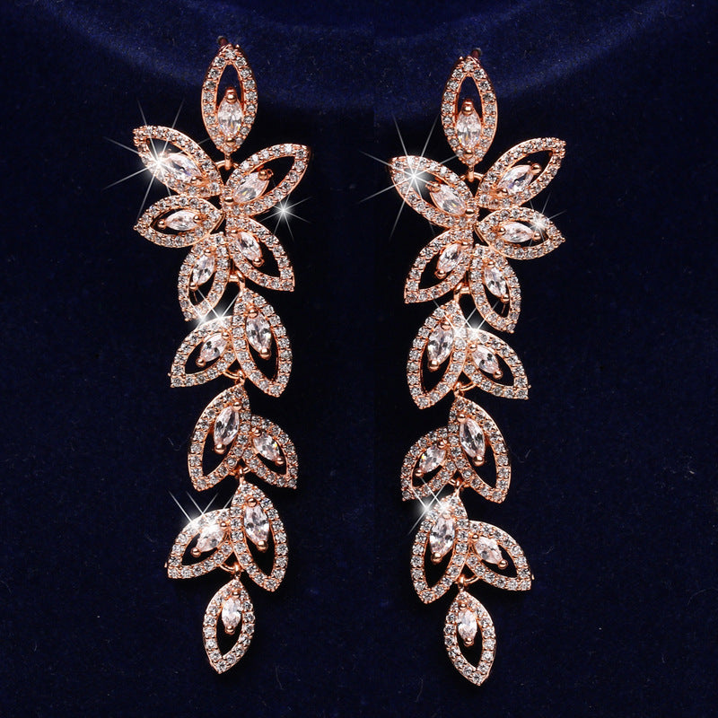Long Leaves Zircon Earrings Female Aesthetic Brand: aeac