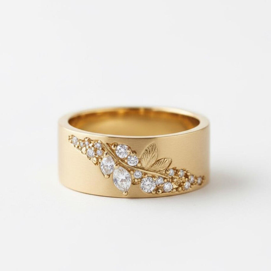 Elegant Leaf And Horse-eye Zircon Ring A Versatile, Stylish Accessory Brand: aeac