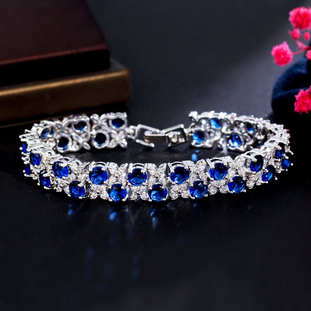 European And American Fashion Refined Zircon Bracelet Micro-inlaid Sapphire Rhinestone Brand: aeac