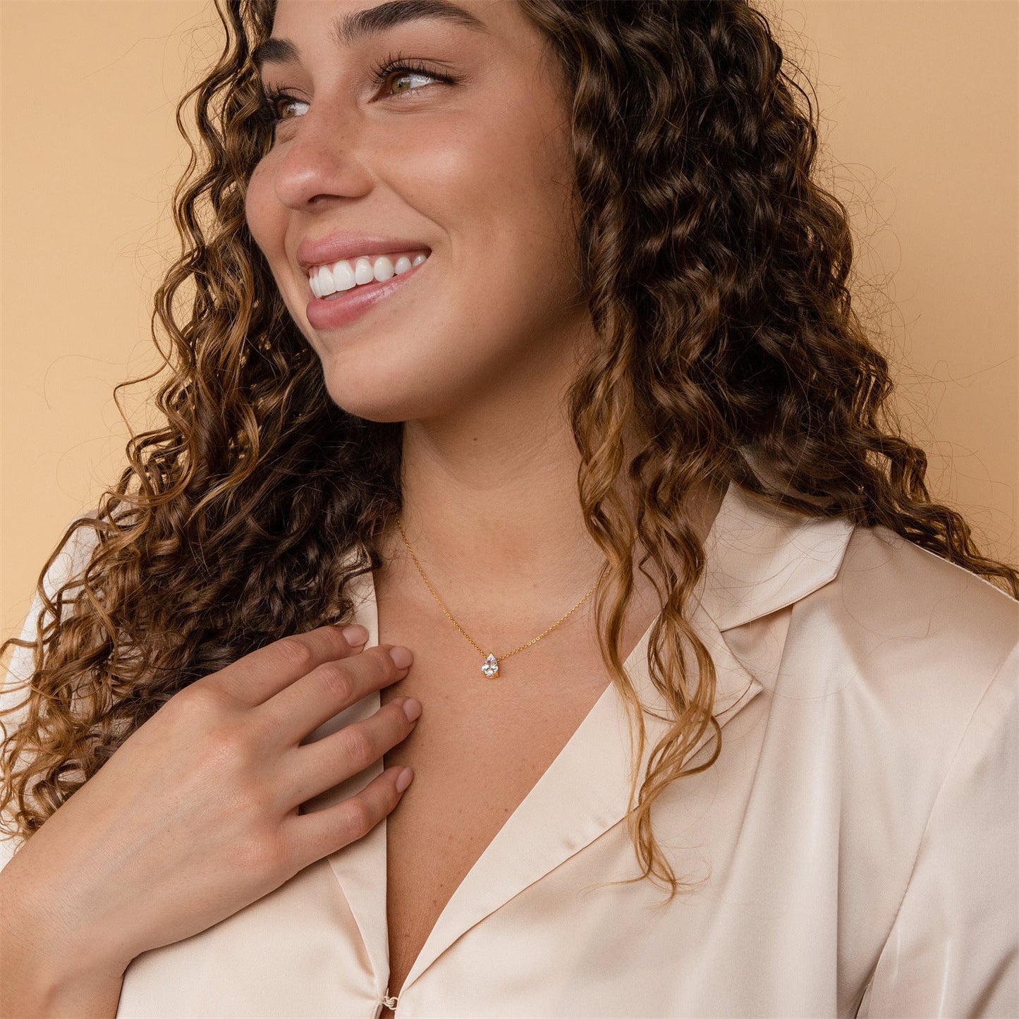 Pear-shaped Water Drop Zircon Birthstones Necklace Vacuum Plating 18K Real Gold Necklace In Furnace Brand: aeac