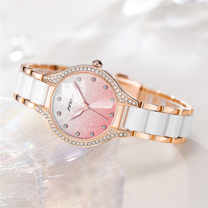 Womens Starry Sky Luxury Timepiece Diamond-Encrusted Gradient Glittering Powder Bracelet Watch Brand: aeac