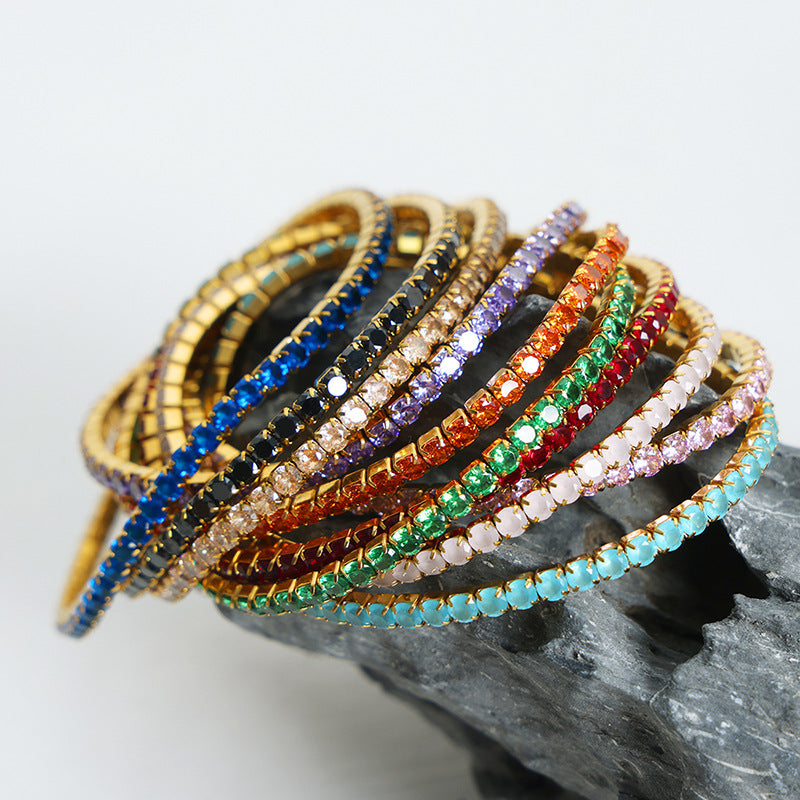 Colorful Zircon Stretch Bracelet Titanium Steel Brand: aeac