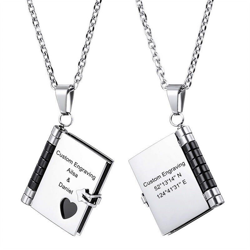 Stainless Steel Couple Book Pendant Necklace With Love Brand: aeac
