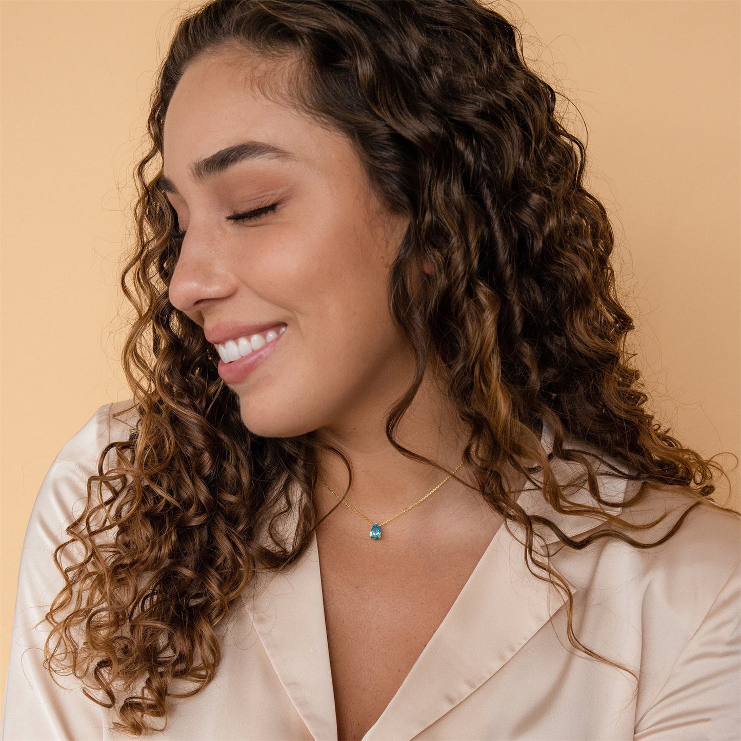 Pear-shaped Water Drop Zircon Birthstones Necklace Vacuum Plating 18K Real Gold Necklace In Furnace Brand: aeac