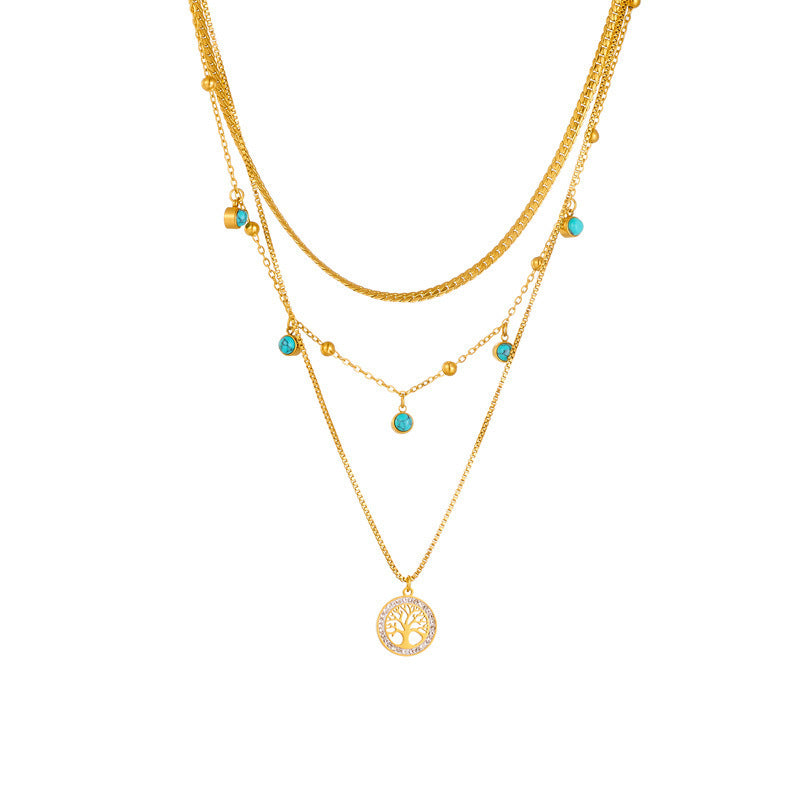 Fashion Multi-layer Stainless Steel Necklace Gold-plated Retro High-grade Brand: aeac