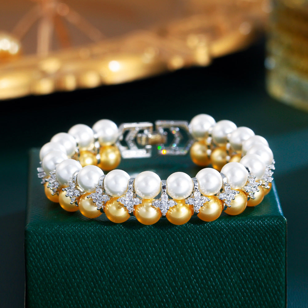 Micro Inlaid Zircon Banquet Evening Dress Shell Pearls Hand Jewelry Brand: aeac