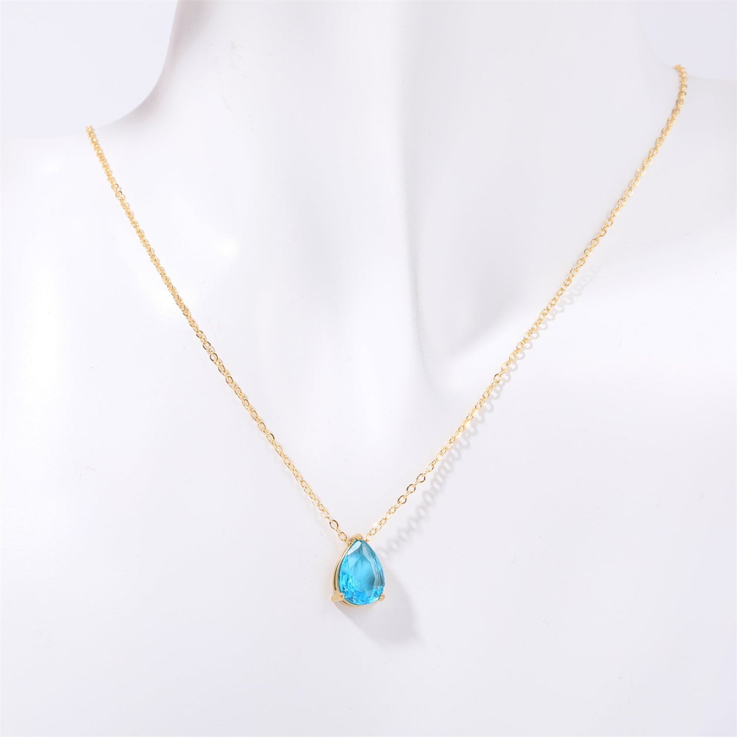 Pear-shaped Water Drop Zircon Birthstones Necklace Vacuum Plating 18K Real Gold Necklace In Furnace Brand: aeac