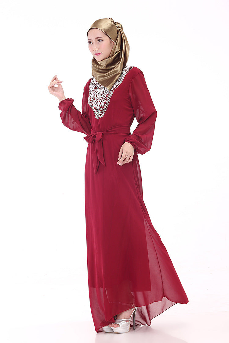 Muslim Robe Arab Hui Ethnic Women Chiffon Plus Size Women's Long-sleeved Dress Brand: aeac