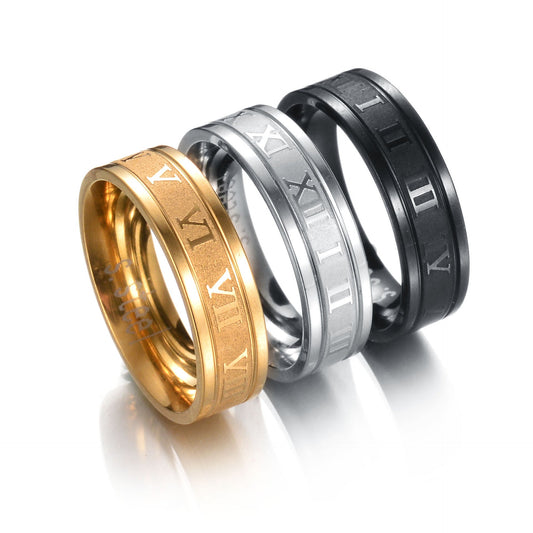 Punk ring stainless steel straight edge Roman numeral ring Brand: aeac