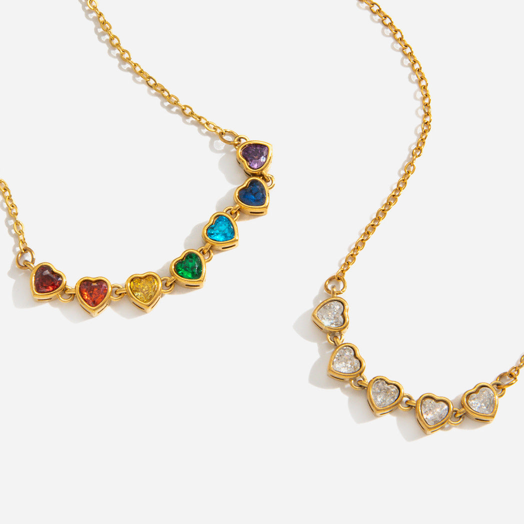 Spring Summer Vacation Jewelry Titanium Steel Colorful Zircon Necklace Light Luxury Brand: aeac