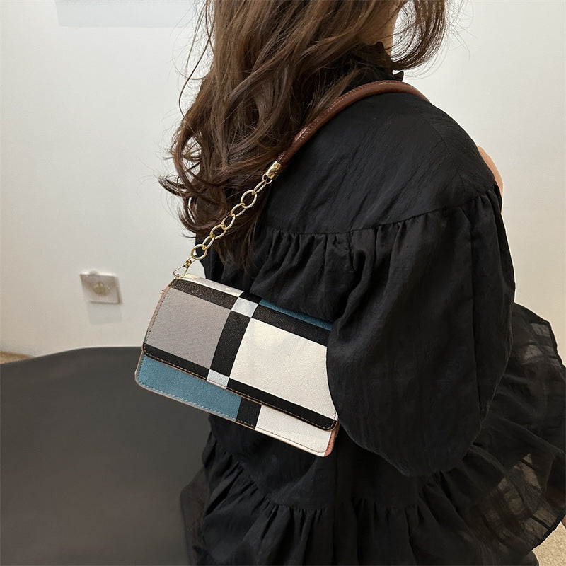 One-shoulder Portable Underarm Flow Color Contrast Patchwork Small Square Bag Brand: aeac