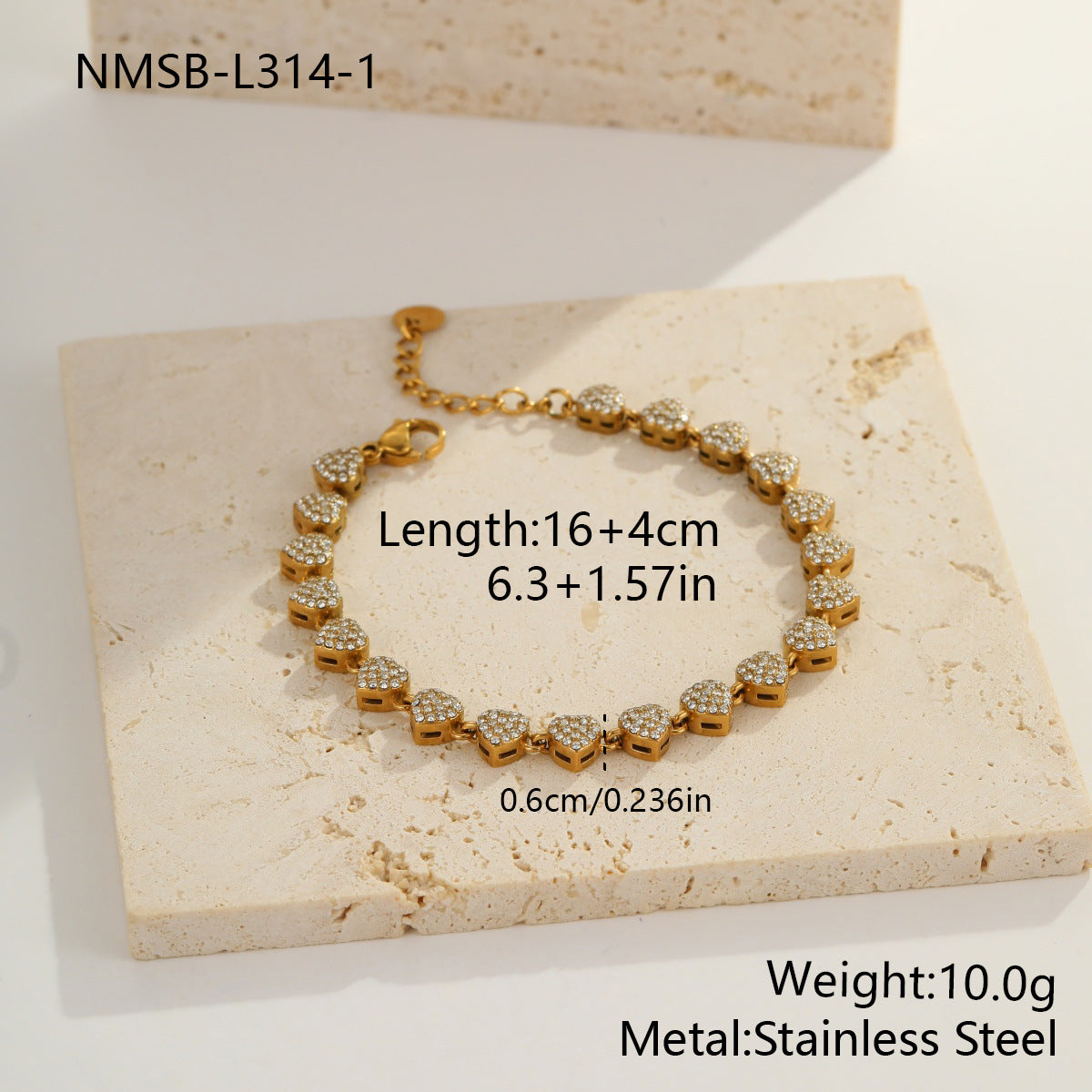 Color-Protecting Stainless Steel Round Heart Zircon Bracelet Brand: aeac