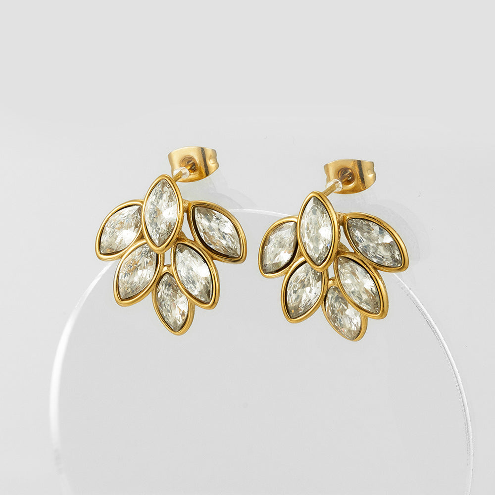 European And American Full Diamond Dripping Oil 6 Leaves Gold Ear-ring Clip Brand: aeac