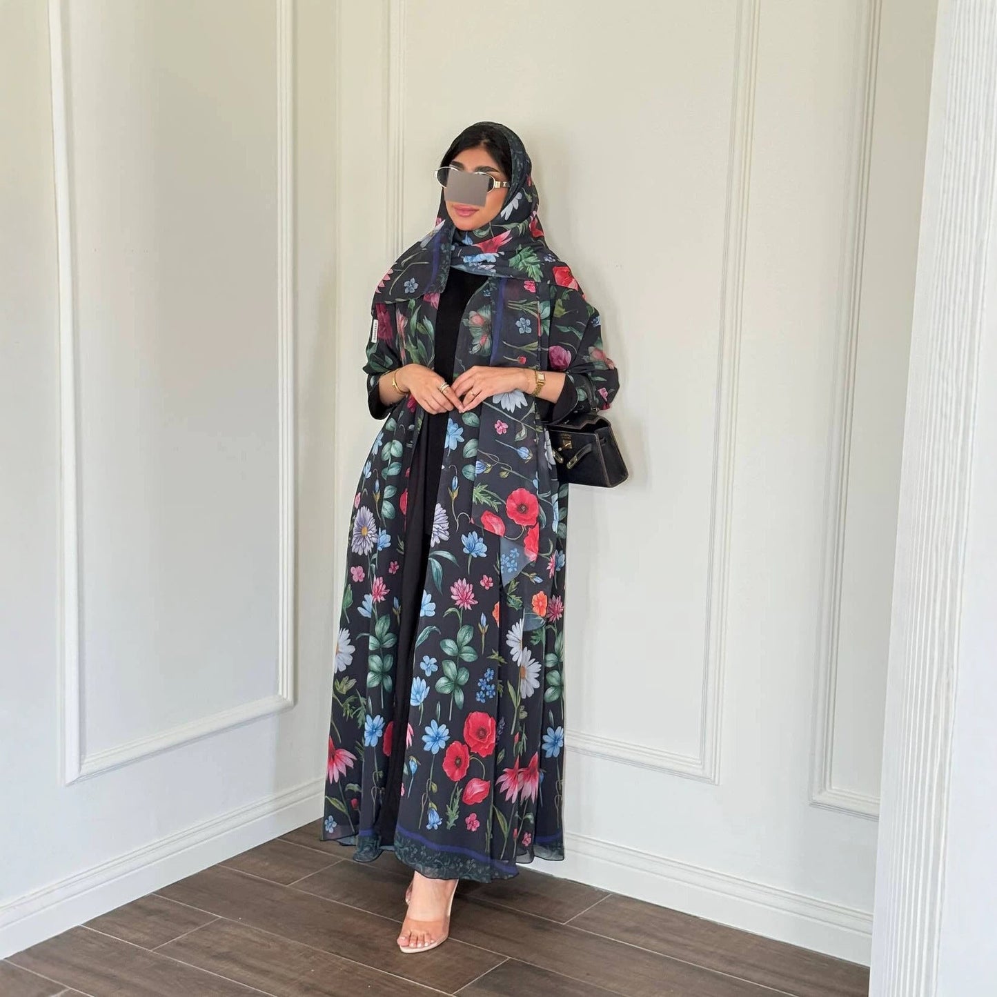Printed Long Cardigan With Hoodie Loose-Fitting Outerwear Dress Brand: aeac