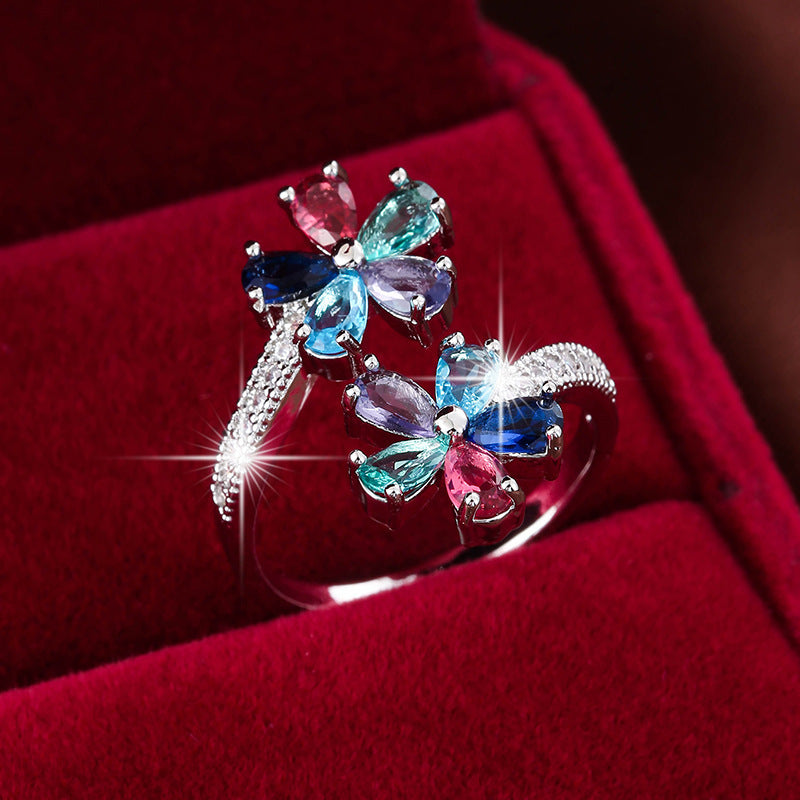 Fashion Color Zircon Flower Shape Ring Brand: aeac