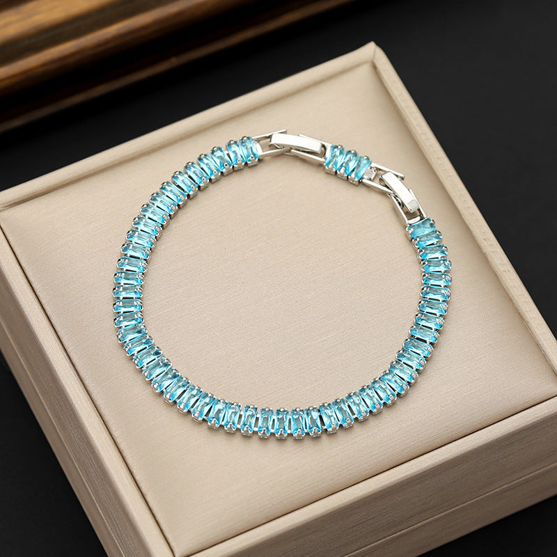 Rectangular Zircon Bracelet Extended Buckle Adjustable Length Tennis Chain Brand: aeac