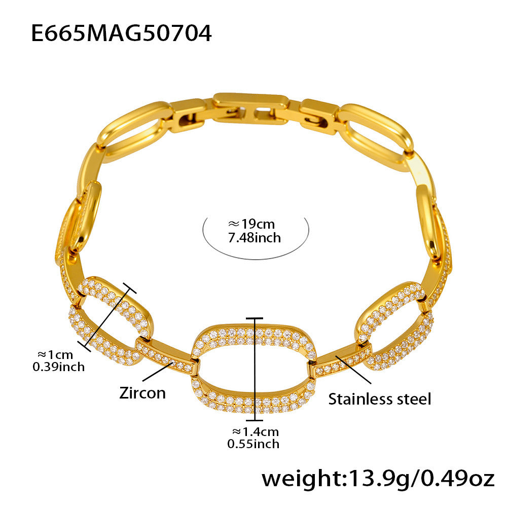 European And American Instagram-style Stainless Steel 5A Zirconia Four-leaf Clover Full Diamond Bracelet Brand: aeac