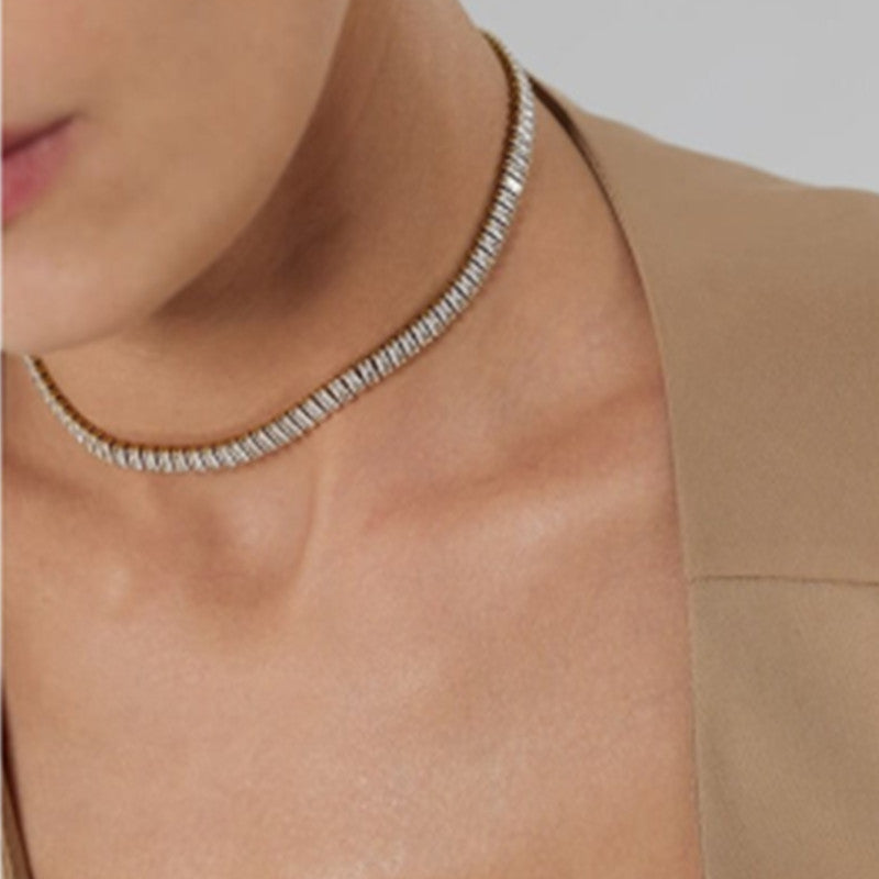 Zircon Tennis Chain Real Gold Plating OT Buckle Necklace Brand: aeac