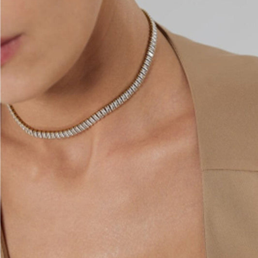 Zircon Tennis Chain Real Gold Plating OT Buckle Necklace Brand: aeac