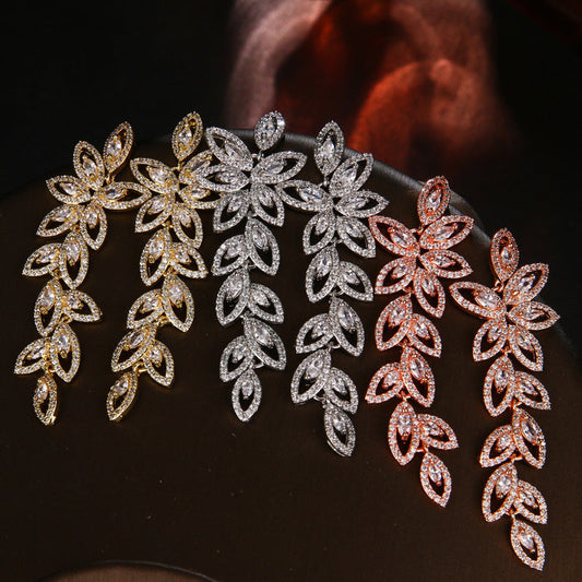Long Leaves Zircon Earrings Female Aesthetic Brand: aeac