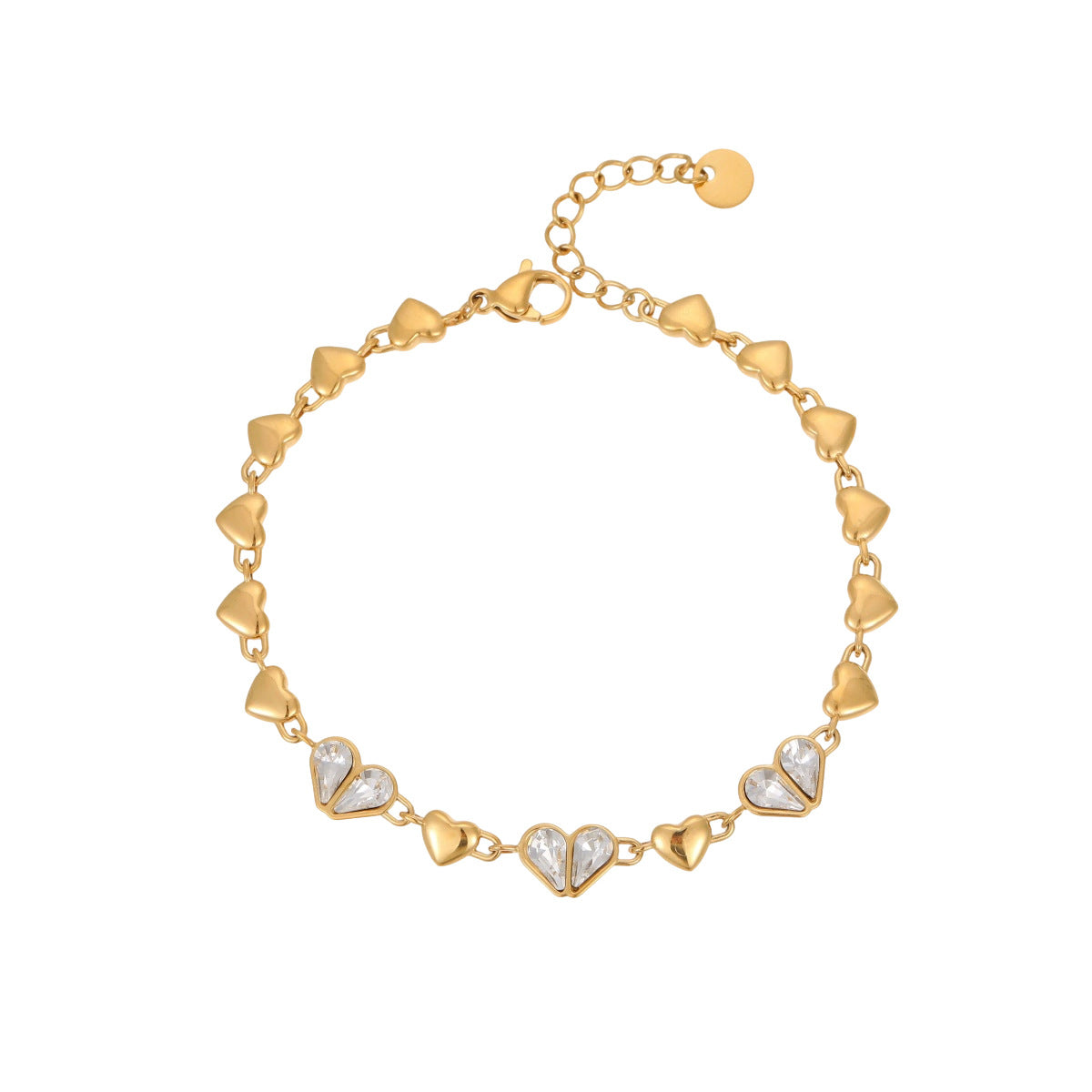 Color-Protecting Stainless Steel Round Heart Zircon Bracelet Brand: aeac