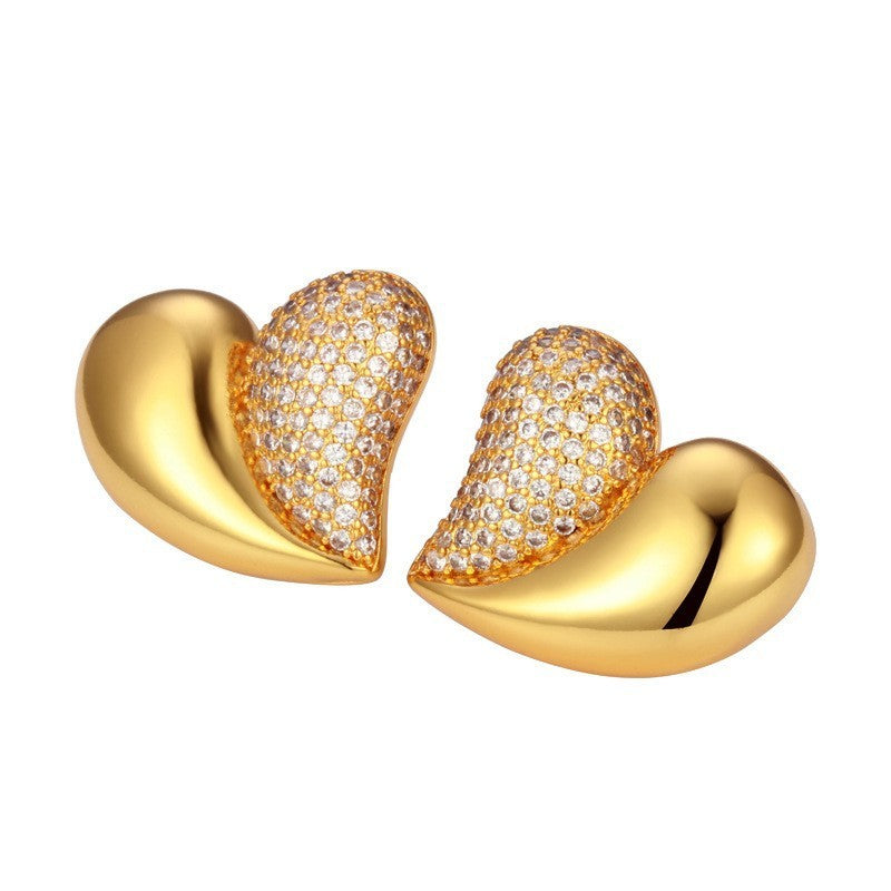 New Fashion Diamond Love Heart Stud Earrings Women's High Sense Brand: aeac