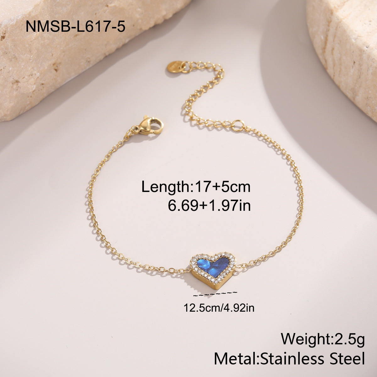 Stainless Steel Retro Micro-Set Diamond Heart Bracelet Brand: aeac