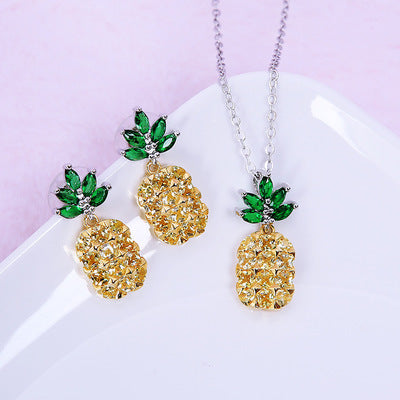 Crystal Pineapple Earrings Necklace Set Coconut Tree Earrings Brand: aeac
