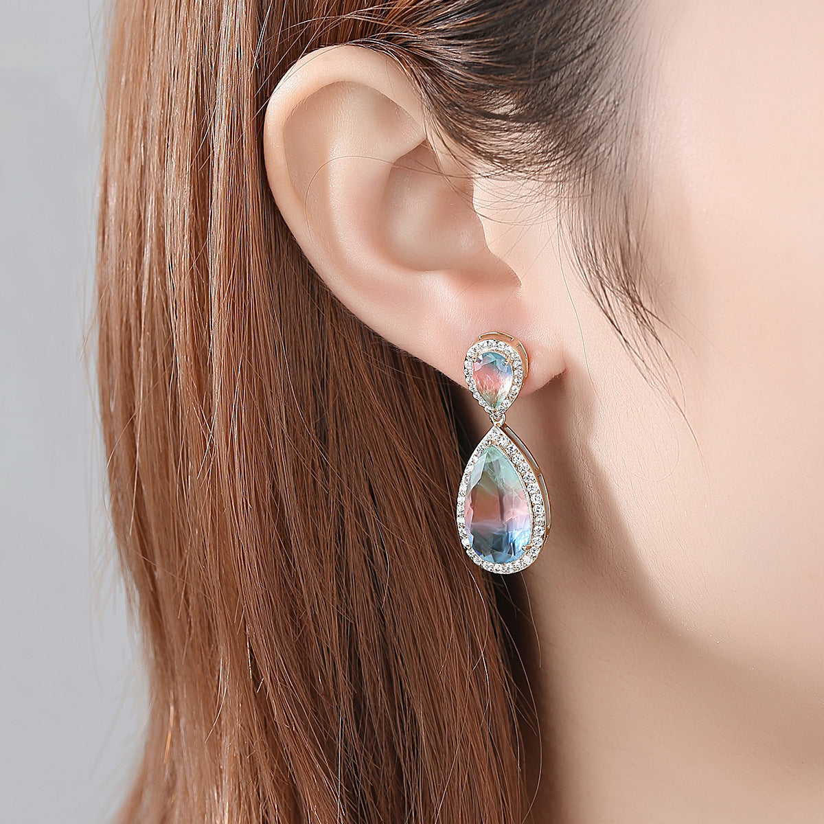 Bright Color Gem Earrings Copper Inlaid Synthetic Gemstone Earrings Brand: aeac