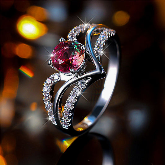 Luxury Womens Red And Green Round Zircon Engagement Ring Brand: aeac