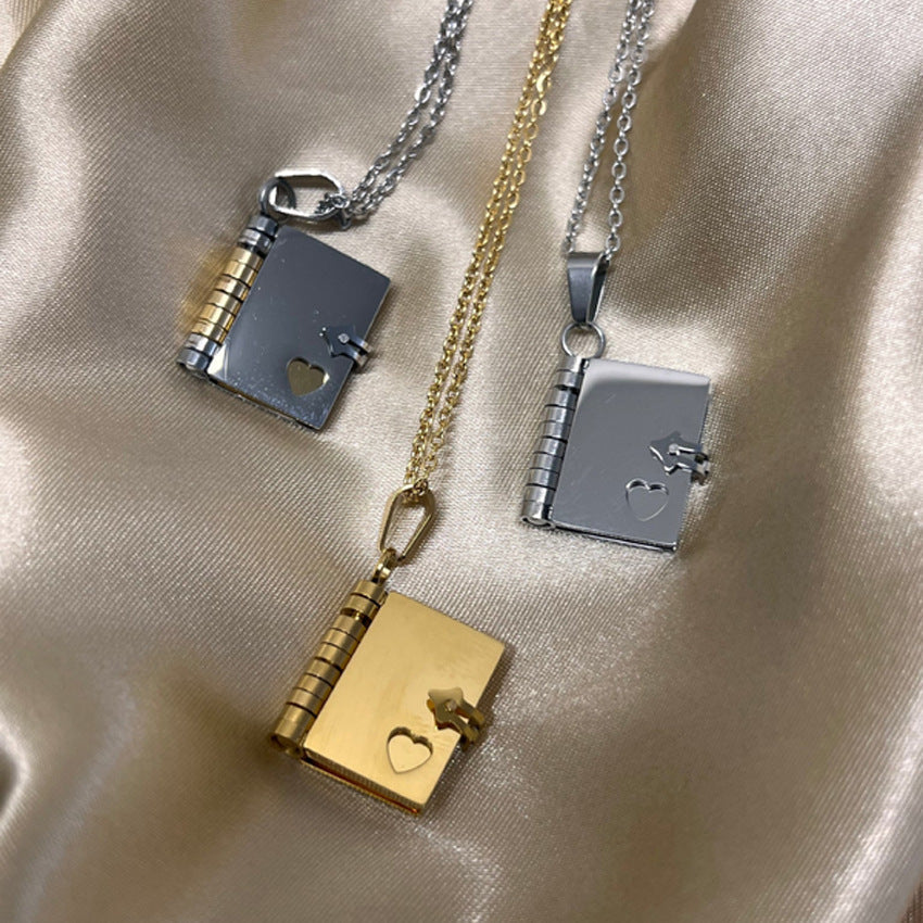 Stainless Steel Couple Love Open And Close Book Necklace Brand: aeac