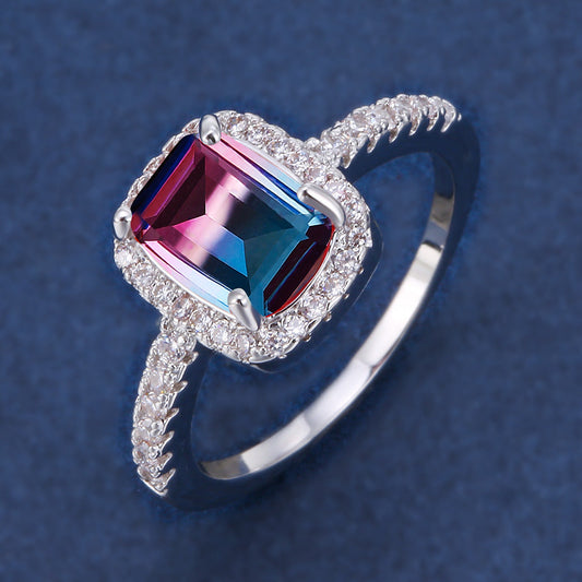 European And American Multi-color Pink Diamond Opal Ring Fashion Inlaid Zircon Simple Brand: aeac