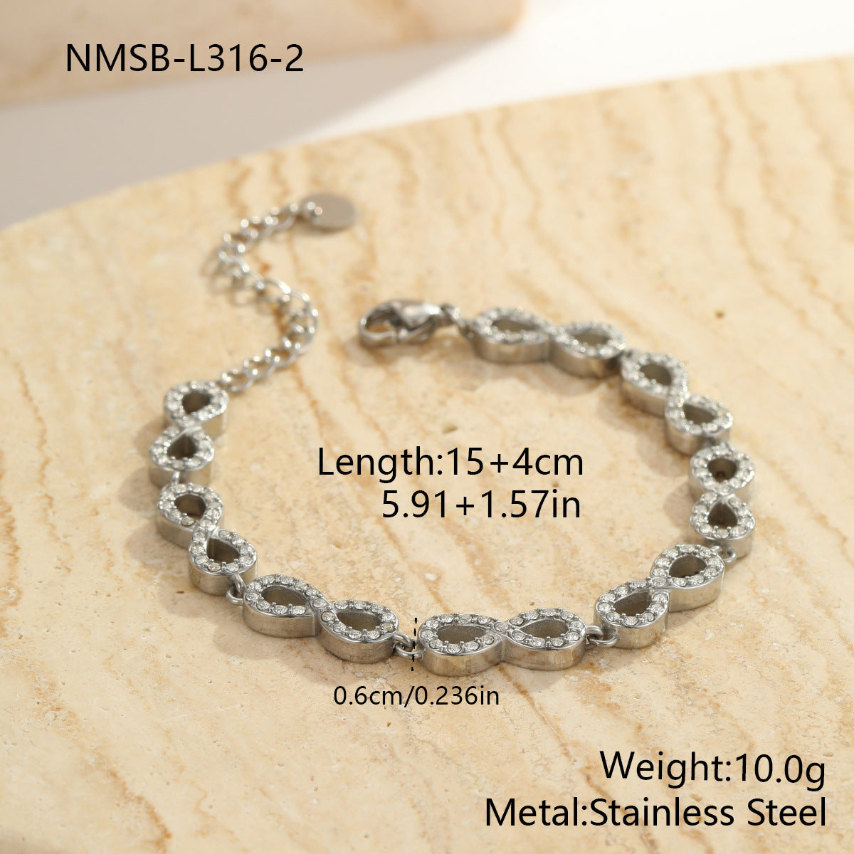 Color-Protecting Stainless Steel Round Heart Zircon Bracelet Brand: aeac