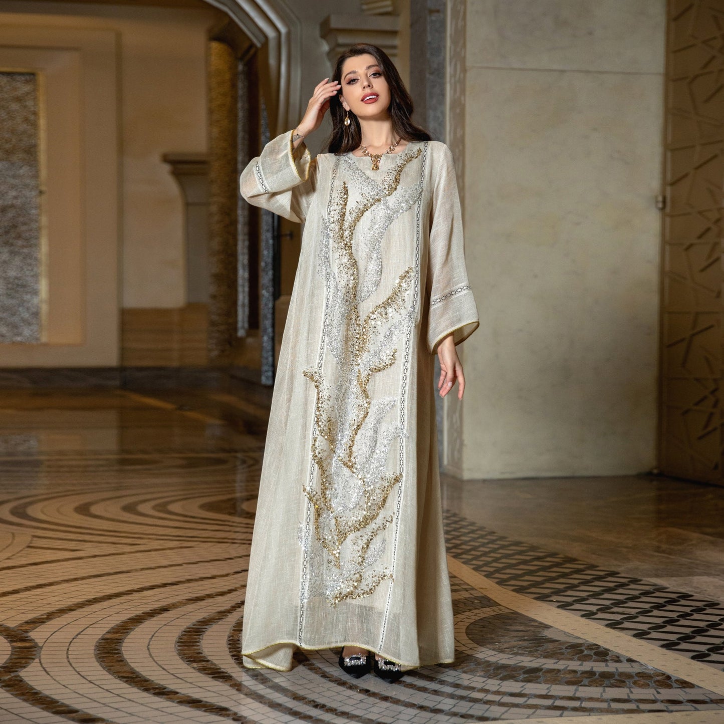 Muslim Robe Sequined Embroidery Dress Brand: aeac