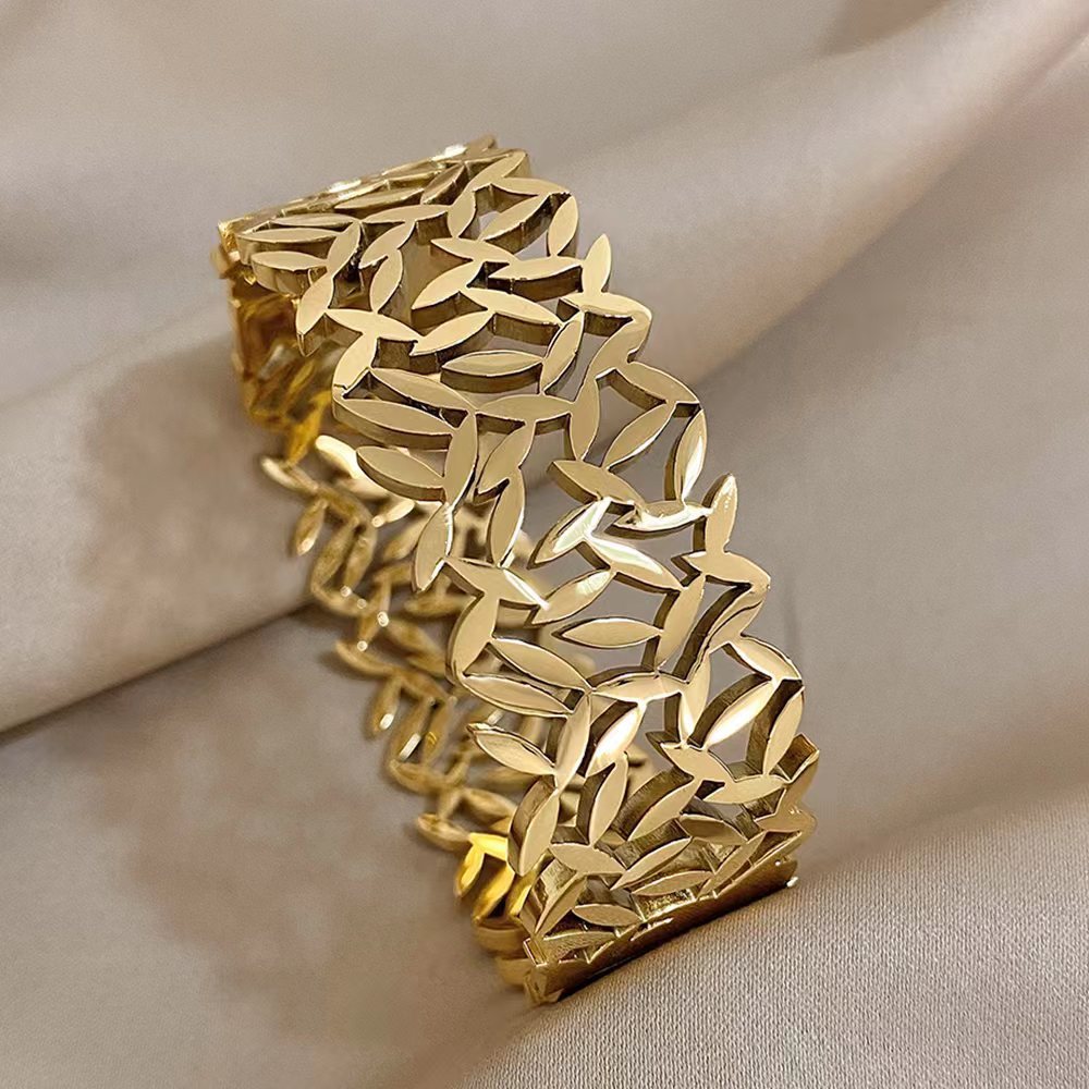 Creative Trend Wide Version Hollow Leaves Couples Openings Bracelet Jewelry Brand: aeac