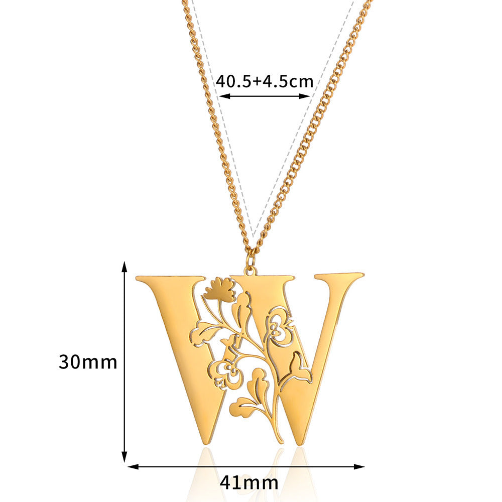 Stainless Steel 26 English Flower Letter Necklace Brand: aeac