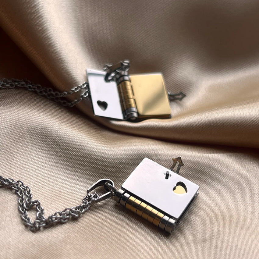 Stainless Steel Couple Love Open And Close Book Necklace Brand: aeac