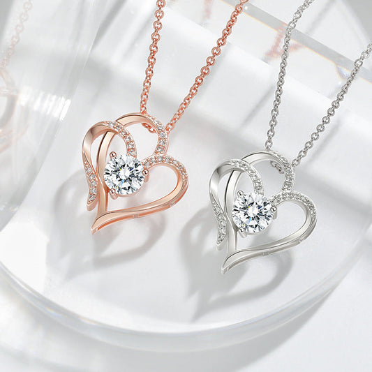 Zircon Double Love Necklace With Rhinestones Ins Personalized Heart-shaped Necklace Clavicle Chain Jewelry For Women Valentine's Day Brand: aeac