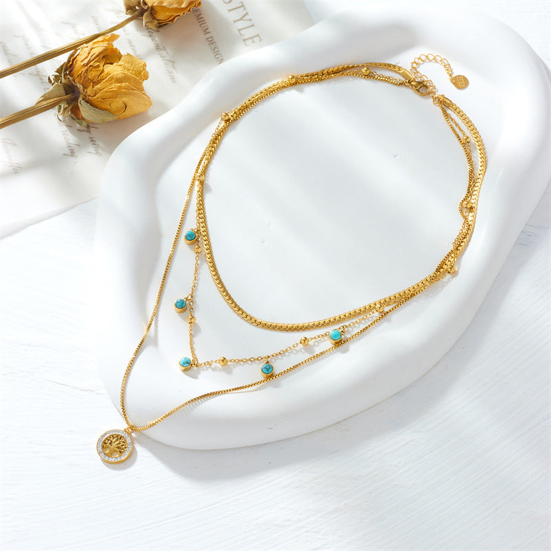 Fashion Multi-layer Stainless Steel Necklace Gold-plated Retro High-grade Brand: aeac