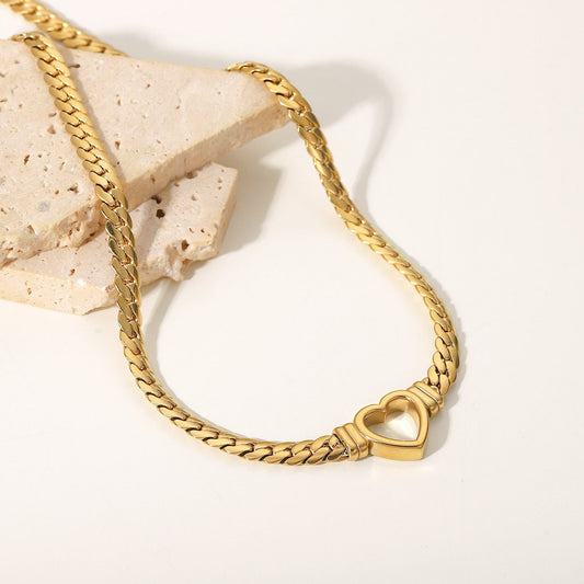 Stainless Steel Cuban Chain Heart Necklace 14K Brand: aeac