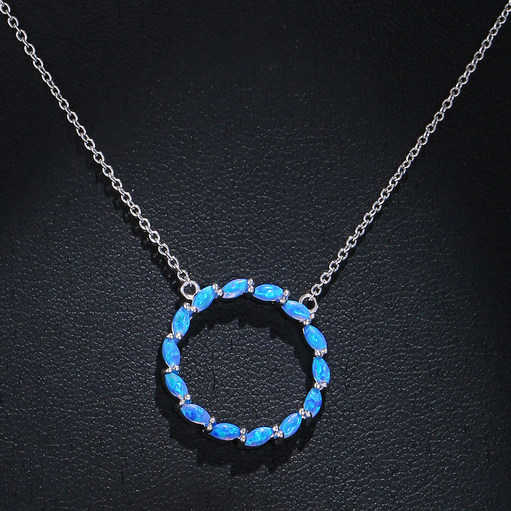 Platinum Opal Circle Pendant Necklace Lady Brand: aeac