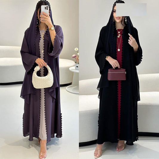 Fashion Dubai Turkey Elegant Cardigan With Scarf Two-piece Set Brand: aeac