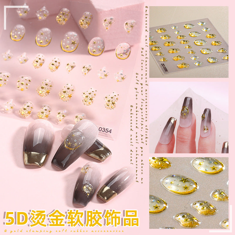 Semi-Transparent Heart-shaped Gold-Stamped Embossed Nail Stickers Brand: aeac
