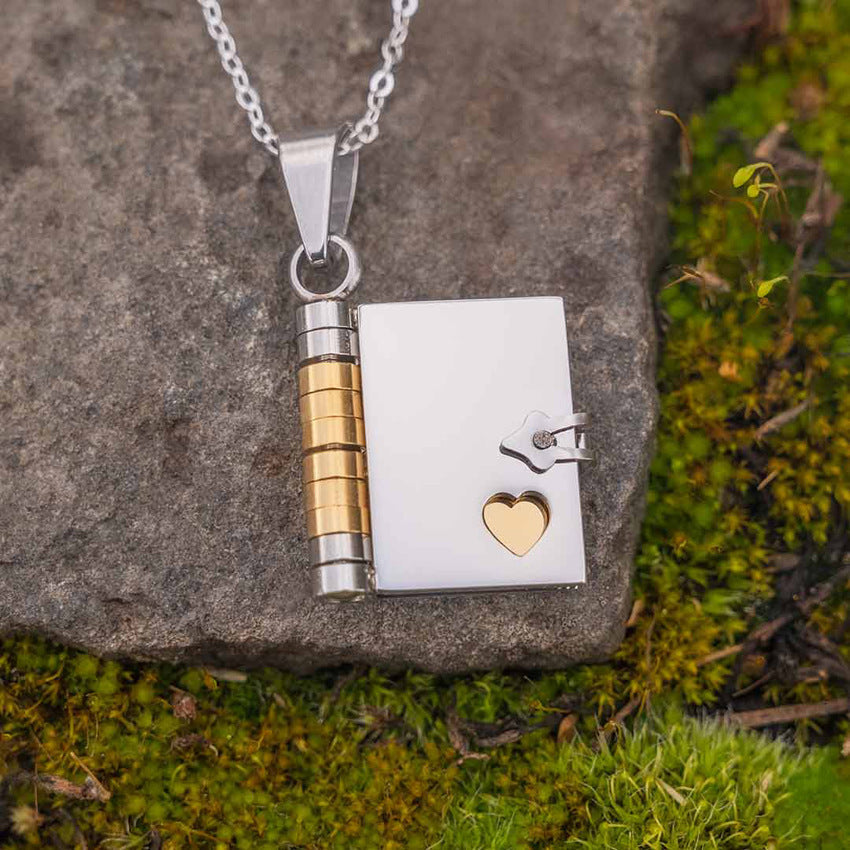 Stainless Steel Couple Love Open And Close Book Necklace Brand: aeac