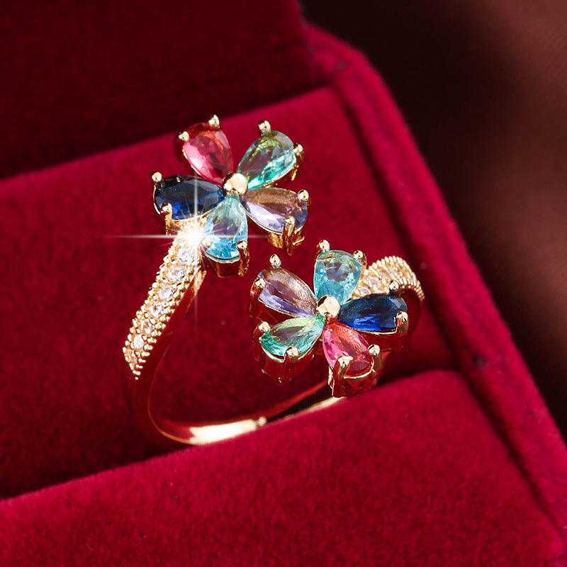 Fashion Color Zircon Flower Shape Ring Brand: aeac