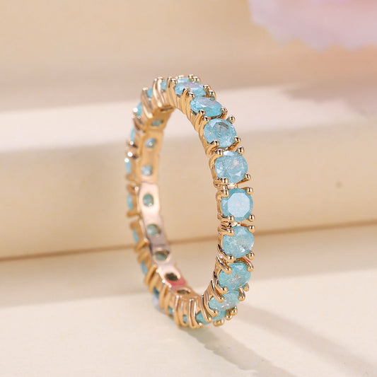 French Retro Champagne Gold Blue Ice Flower Zirconium Full Diamond Ring Brand: aeac