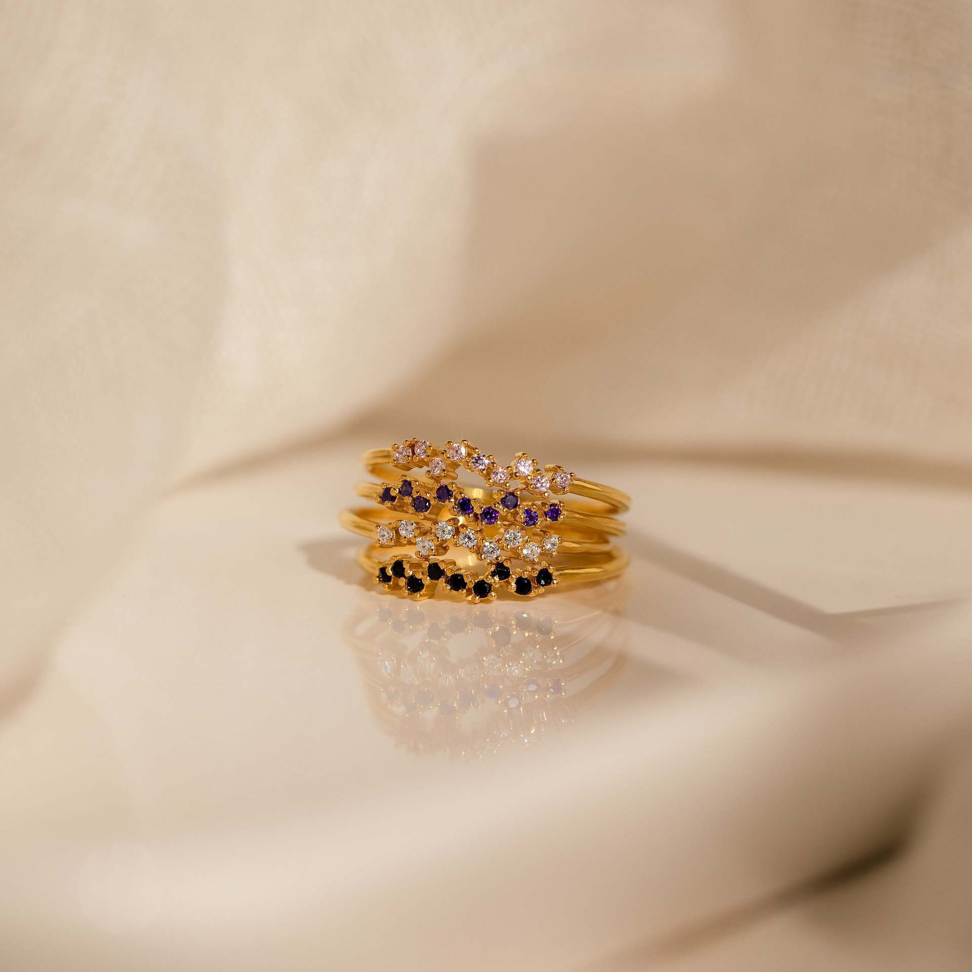 Titanium Steel European And American-style Colorful Zircon December Birthstone Ring Brand: aeac