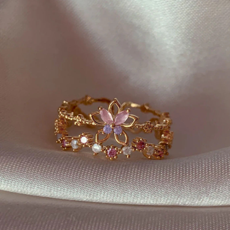 Retro Pink Heart Butterfly Flower Ring – Cute Multi-Element Open Design Brand: aeac