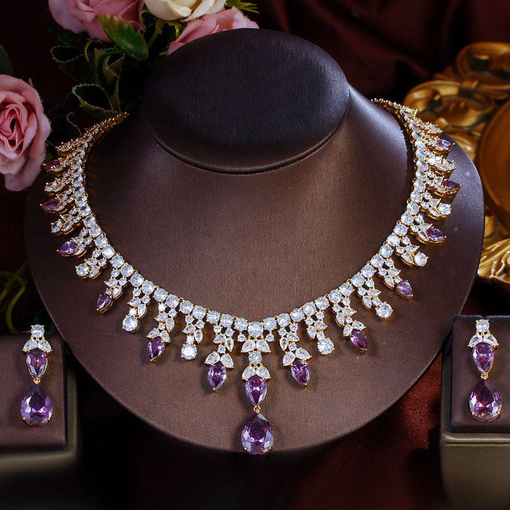 Womens Purple Waterdrop Necklace And Earrings Set Brand: aeac