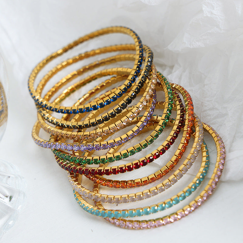 Colorful Zircon Stretch Bracelet Titanium Steel Brand: aeac